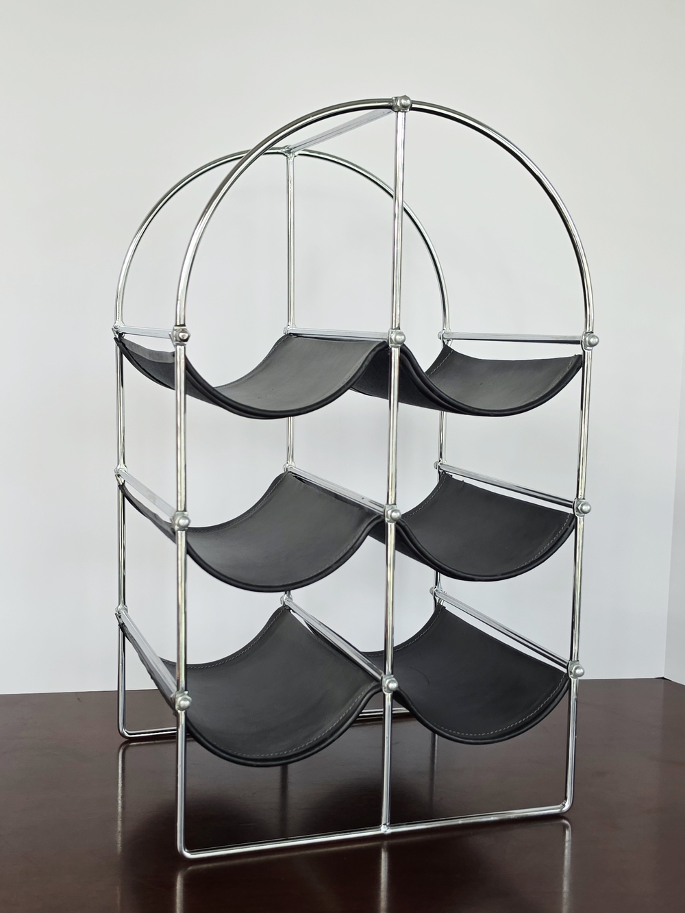 VTG Rare 1970s Chrome & Naugahyde Wine Rack James Bond Space Age MCM Retro